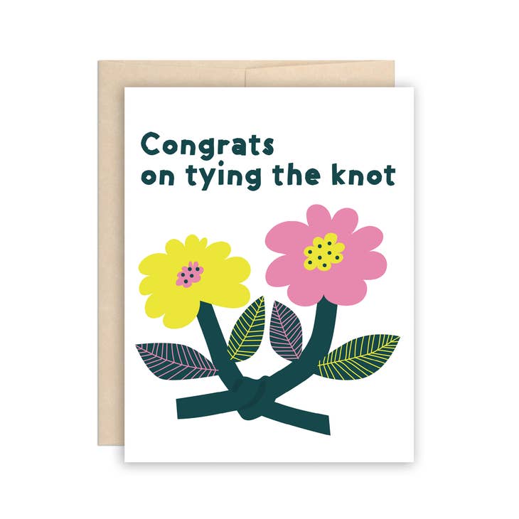 Bright Flowers Tying the Knot Wedding Congratulations Card