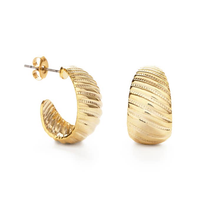 Vintage Beaded Shell Hoop Earrings | Yellow Gold
