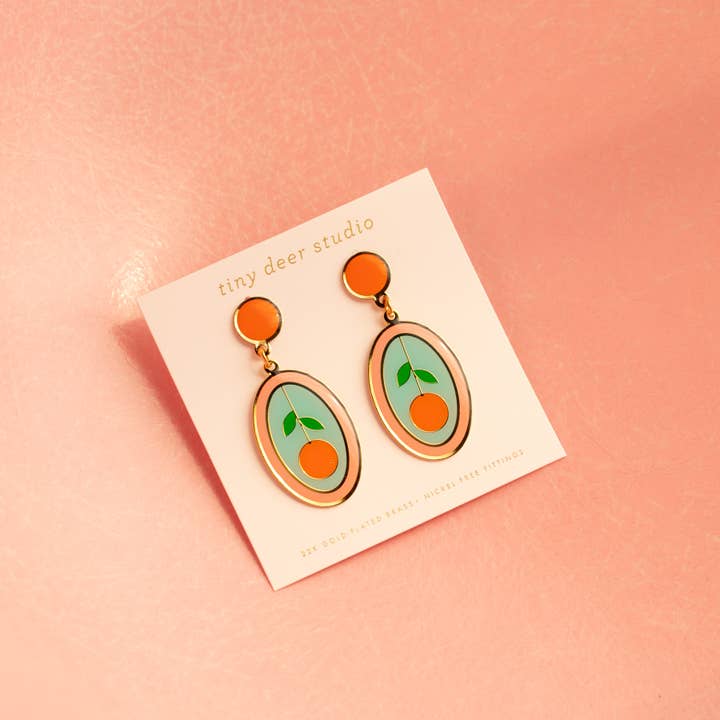 Orange Oval Earrings | Stud