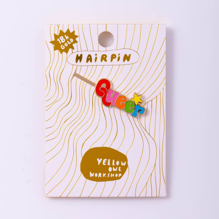 Queer Hairpin 18k Gold Cloisonné Enamel Lgbtqia Jewelry Hartford Prints