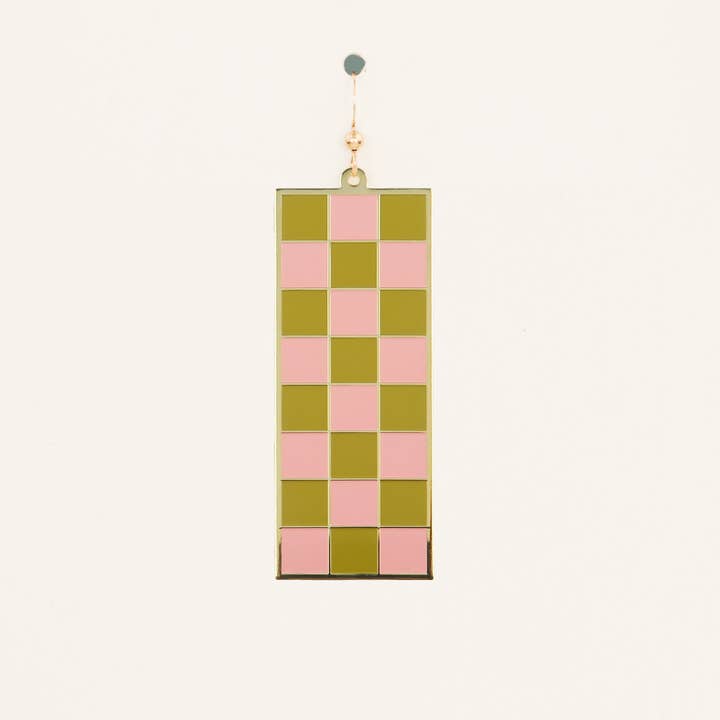 Tall Checker Earrings | Pink/Avocado