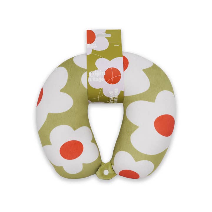 Olive green marco flower travel cushion