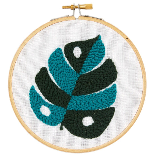Punch Needle Embroidery Kit Monstera W/Pattern, Yarns, Embroidery Hoop,  Needle