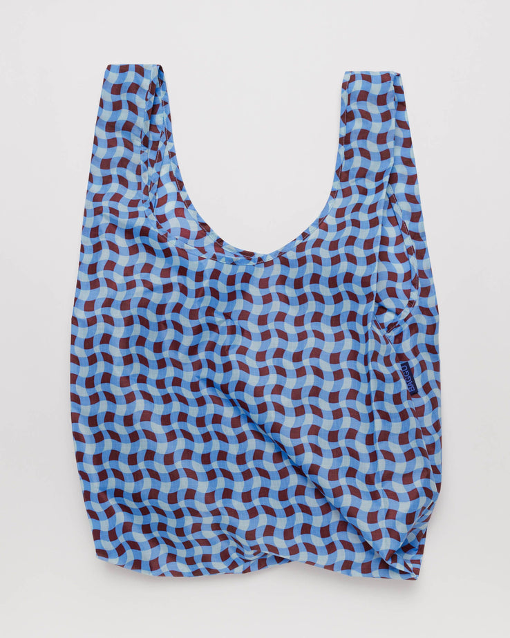Wavy Gingham Blue Reusable Tote
