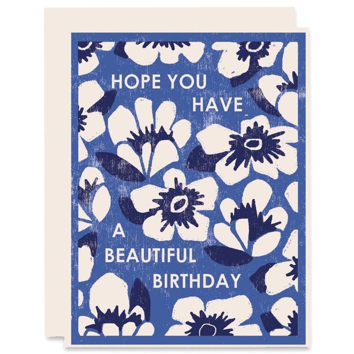 Blue Floral Garden Birthday Card