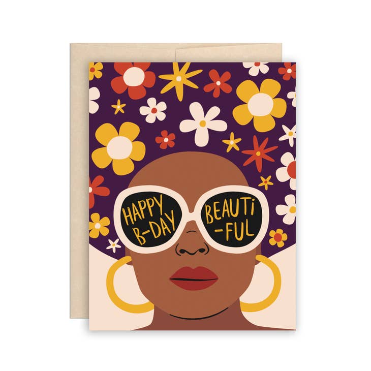 Happy Birthday Beautiful - Flower Afro, Girlfriend Card