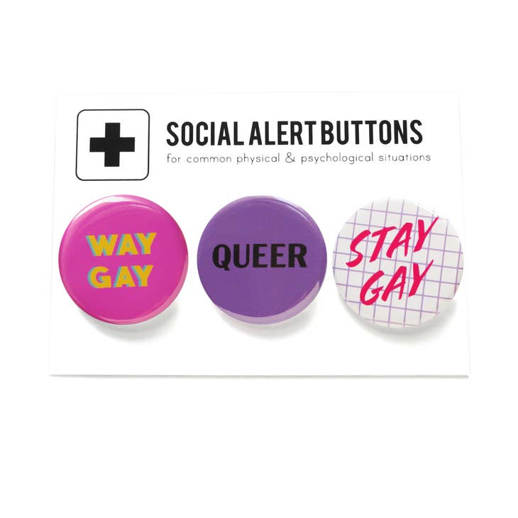 WAY GAY QUEER STAY GAY 3-PACK Pinback Buttons