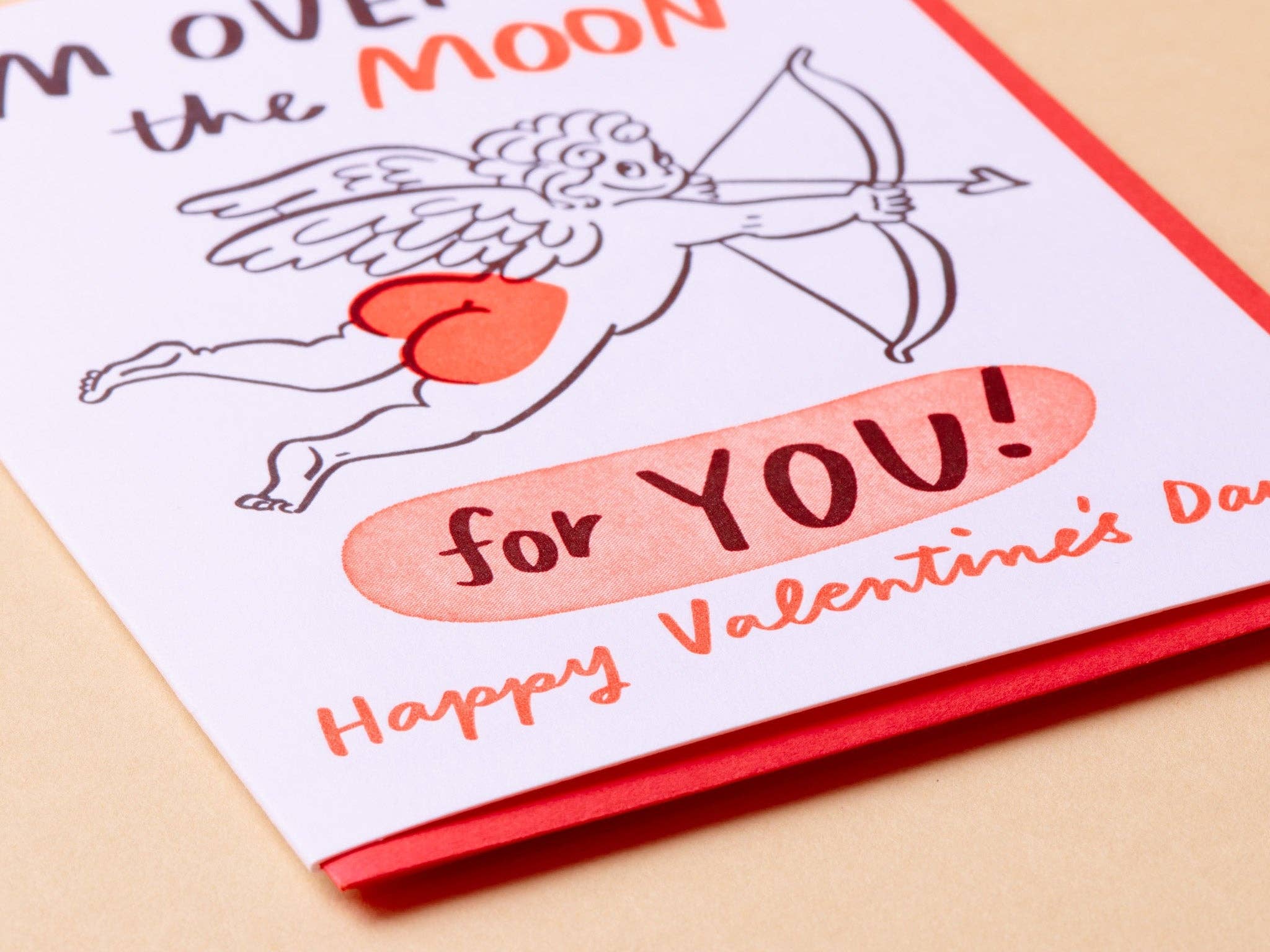 Over the Moon Cupid Valentine's Day Letterpress Greeting Card