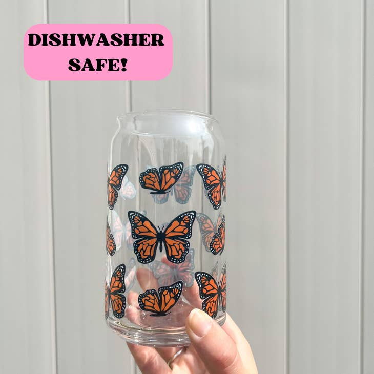 Orange Butterfly Can Glass Cup
