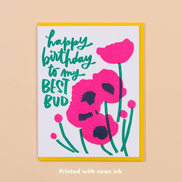 Best Bud Flowers Birthday Letterpress Greetings Card