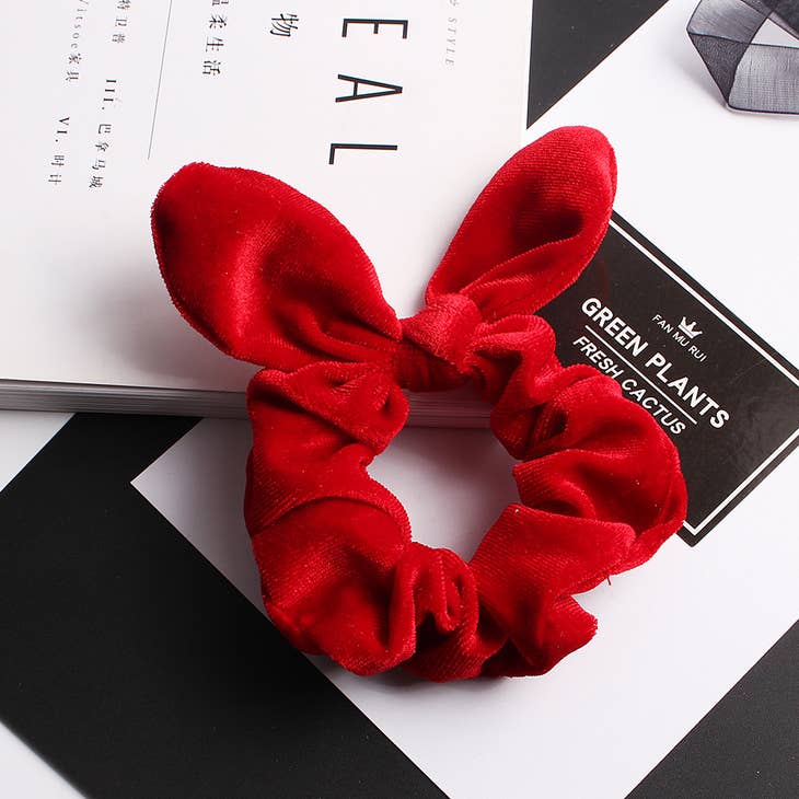 Velvet Bow Scrunchies - Red