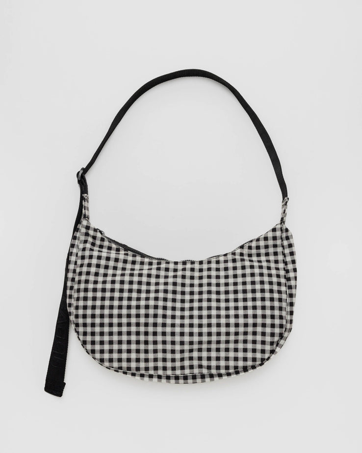 Black & White Gingham Medium Crescent Bag