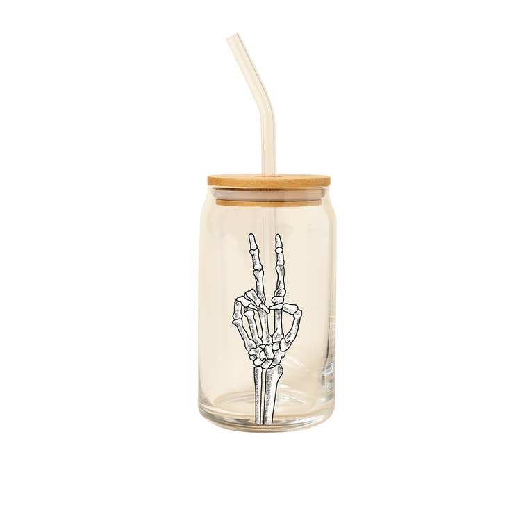 Skeleton Peace Can Glass w/ Lid