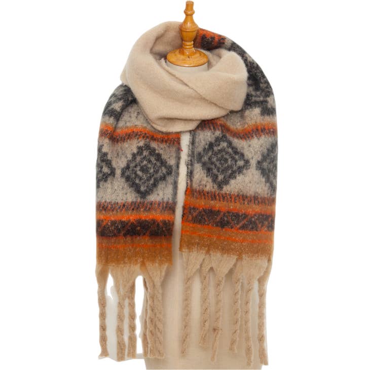 Chunky Western Scarf with Tassel - Brown