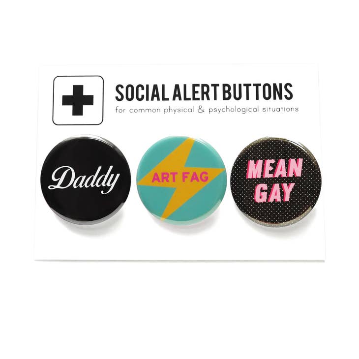 DADDY, ART FAG, MEAN GAY 3-PACK Queer Pinback Buttons