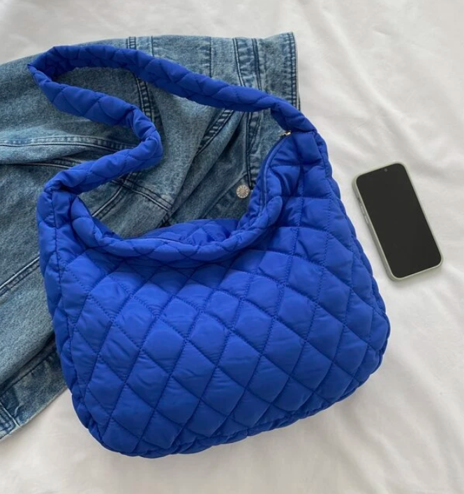 Quilted Hobo Bag - Blue