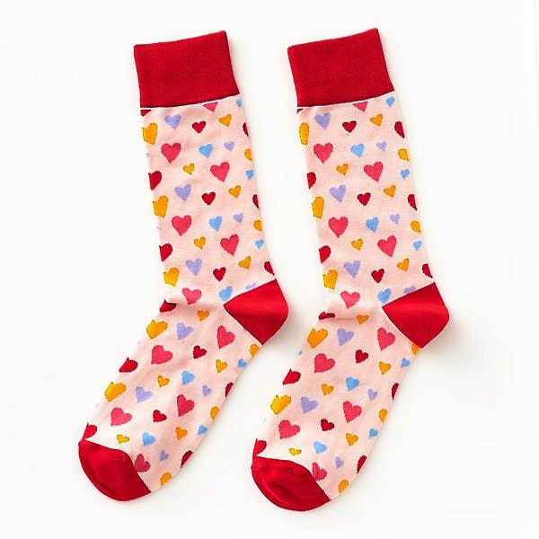 Pink Multi-Colored Heart Adult Socks