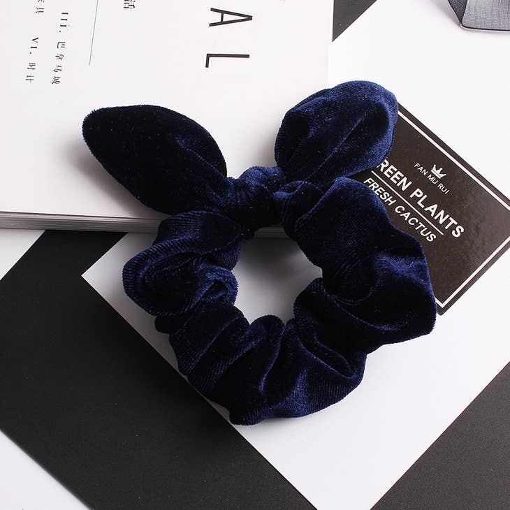 Velvet Bow Scrunchies - Blue