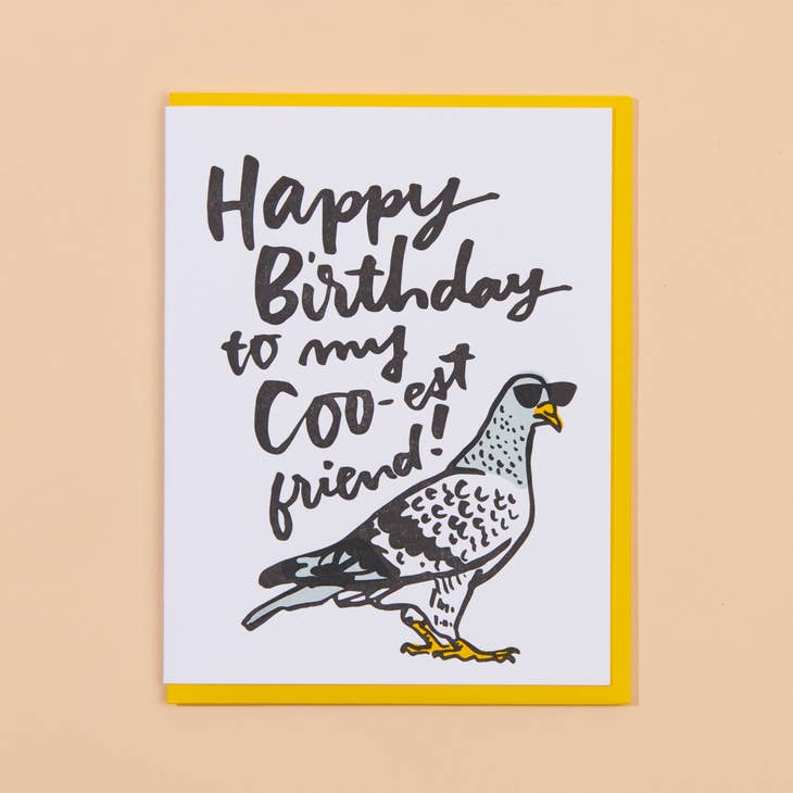 Cool Pigeon Birthday Letterpress Greeting Card