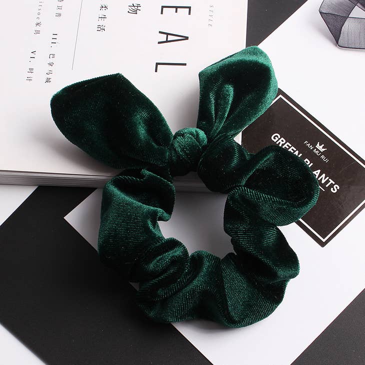 Velvet Bow Scrunchies - Green