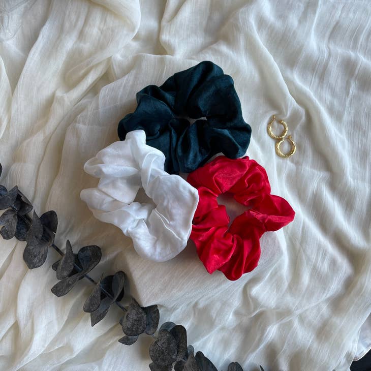 Christmas Colors Satin Scrunchies (Set of 3)