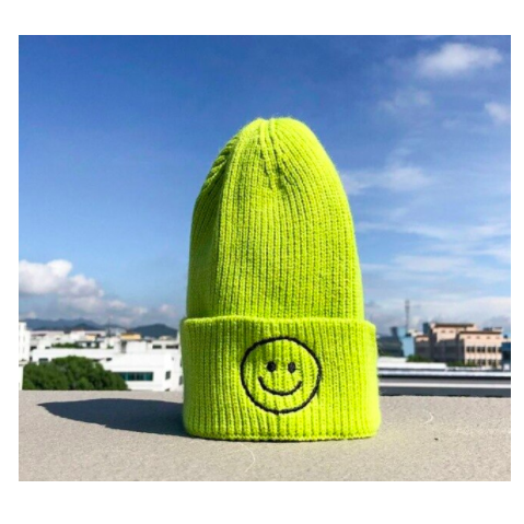 Smiley Adult Beanie Lime
