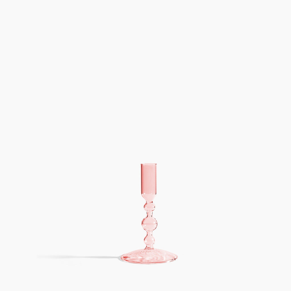 Short Pink Glass Candlestick Holder