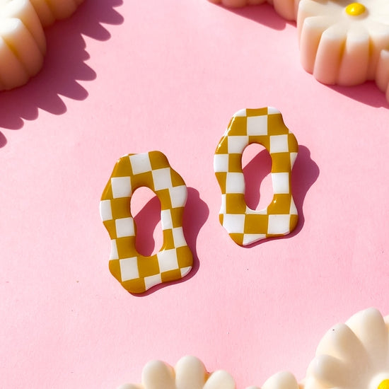 Polymer Clay Checker Gingham Studs in Peanut