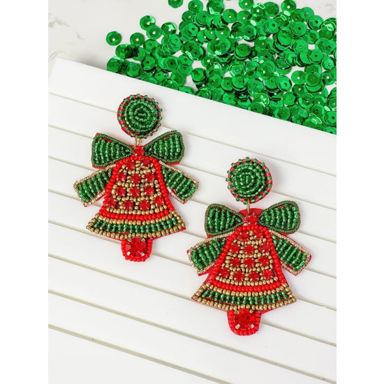 Christmas Bell Rhinestone Beaded Earrings