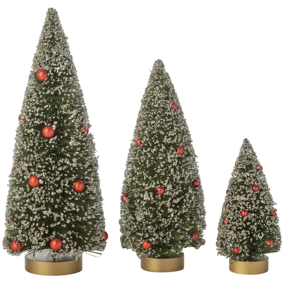 Green Bristle Trees With Red Ornaments - 12 inch