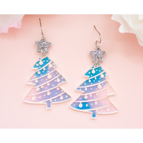 Christmas Tree Holographic Dangles Earrings