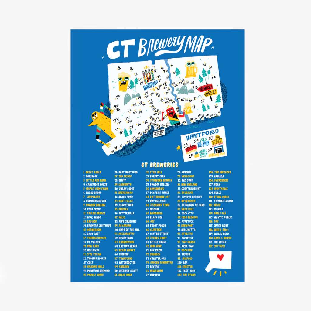 Ct Breweries Map CT BREWERY MAP ART PRINT | Hartford Prints