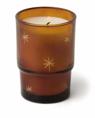 NOEL 5.5 OZ. ETCHED STARS ON AMBER TRANSPARENT GLASS - WASSAIL