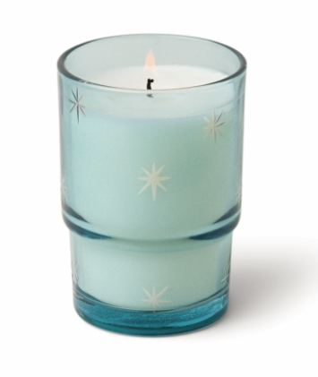 NOEL 5.5 OZ. ETCHED STARS ON BLUE TRANSPARENT GLASS - WHITE WOODS & MINT