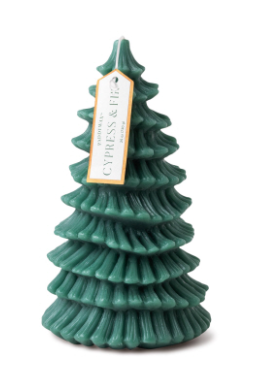 CYPRESS & FIR 5"x 8" TALL TREE TOTEM CANDLE WITH HANGTAG