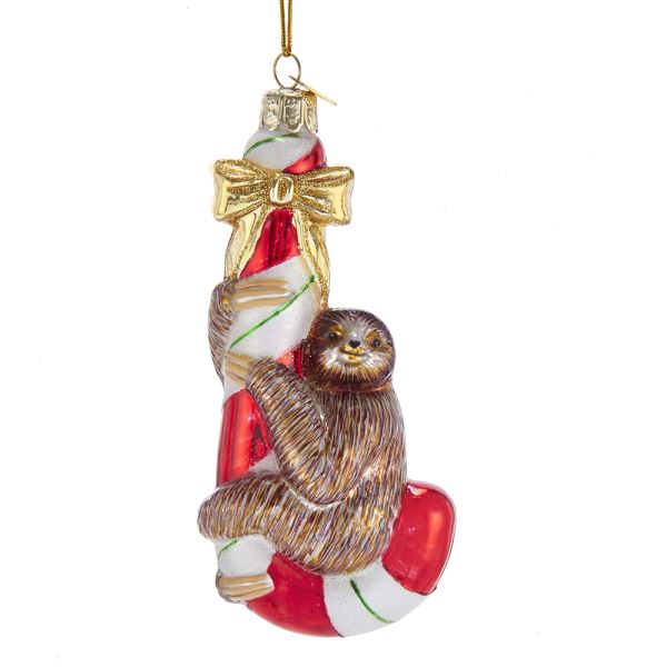 Sloth On Candy Cane Ornament