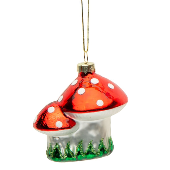 Blown glass double mushroom ornament