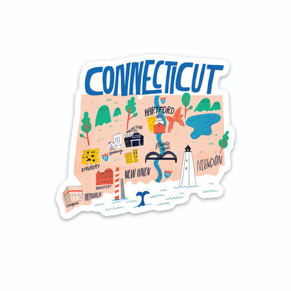 CT Illustrated Map Sticker | Hartford Prints