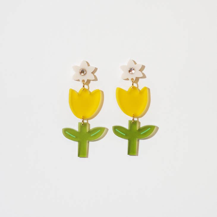 Yellow Tulip Dangle Earrings
