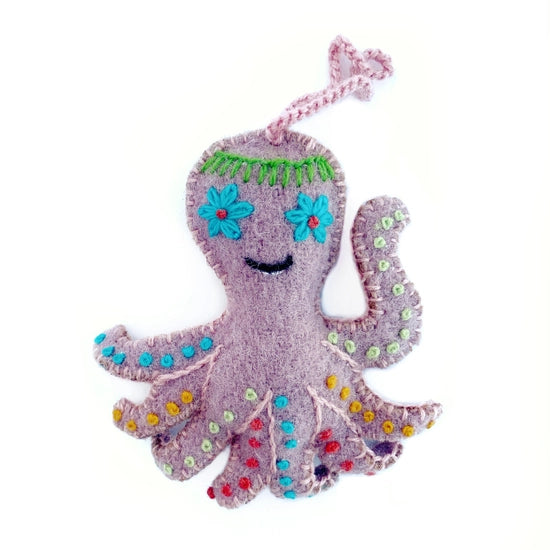 Octopus Embroidered Wool Ornament